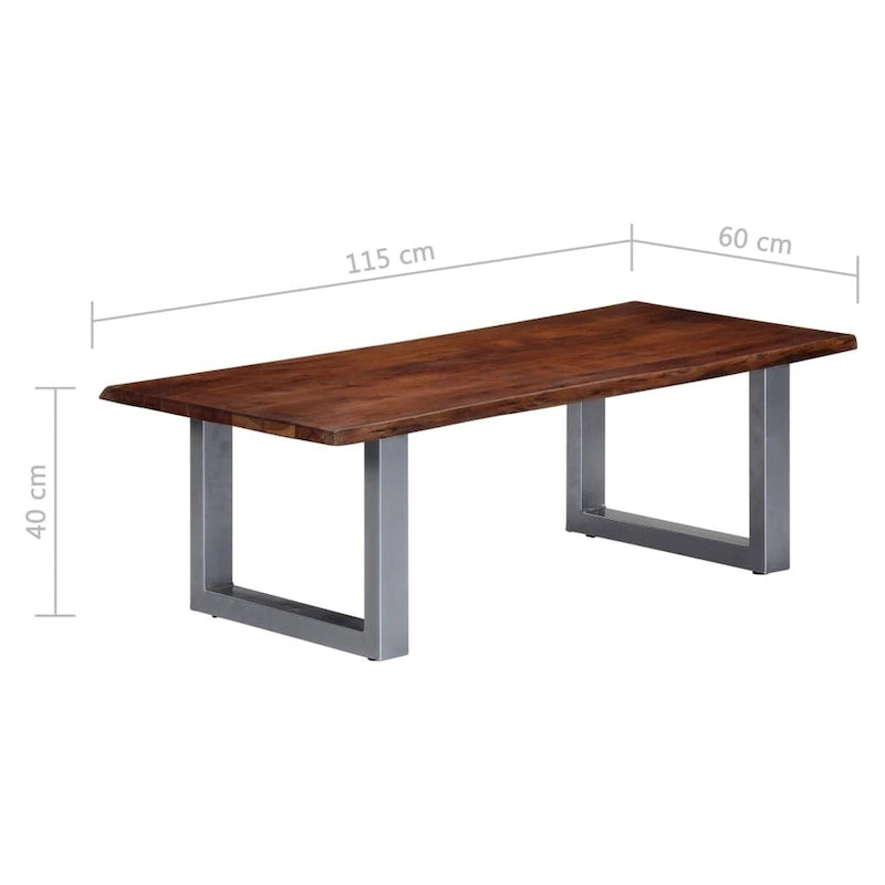 Solid Acacia Wood Live Edge Coffee Table Brown Industrial U-Shaped Silver Metal Legs
