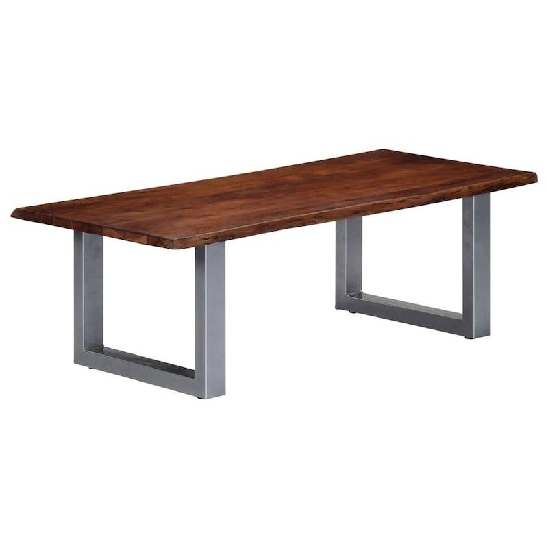 Solid Acacia Wood Live Edge Coffee Table Brown Industrial U-Shaped Silver Metal Legs