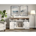 Farmhouse Barn Door Wood Grain TV Stand with Sliding Doors White