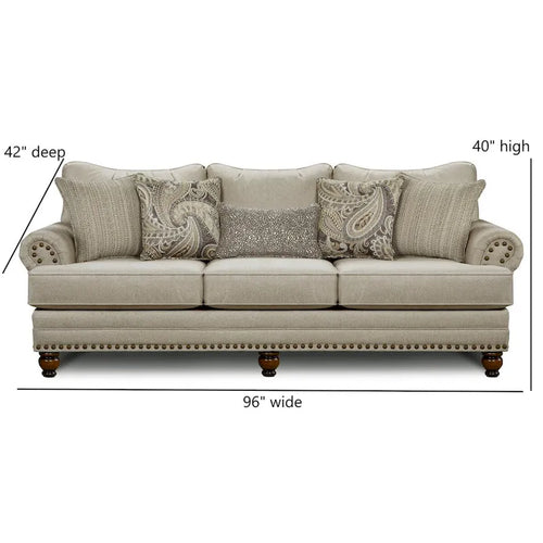 Beige Nailhead Trim Traditional 3-Seater Sofa with Rolled Arms