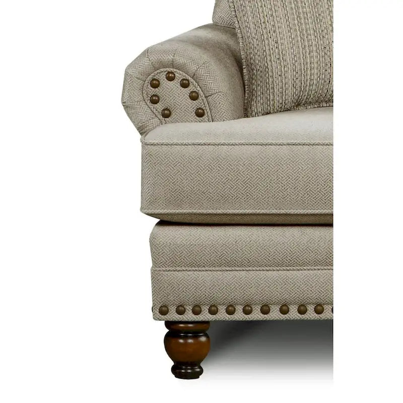 Beige Nailhead Trim Traditional 3-Seater Sofa with Rolled Arms