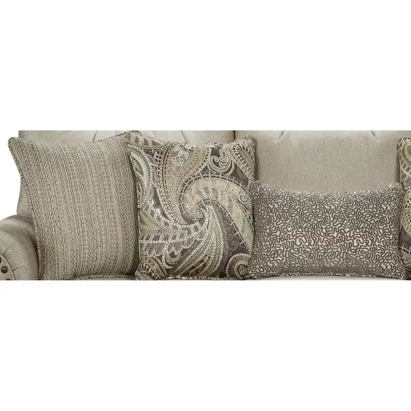 Beige Nailhead Trim Traditional 3-Seater Sofa with Rolled Arms