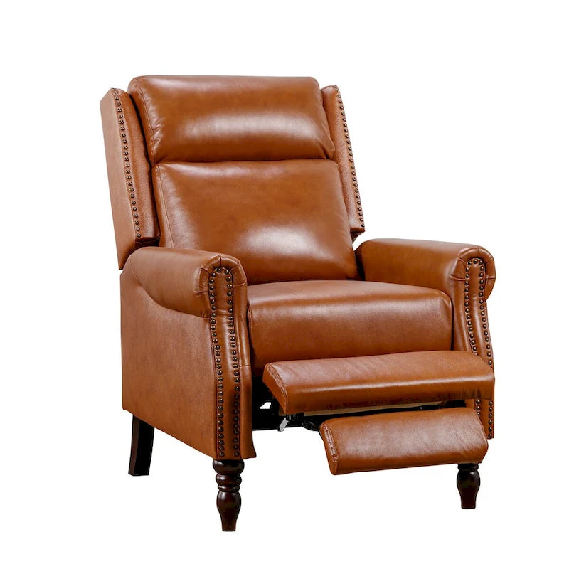 Mid-Century Genuine Leather Push-Back Recliner Armchair Blue Red Brown Camel