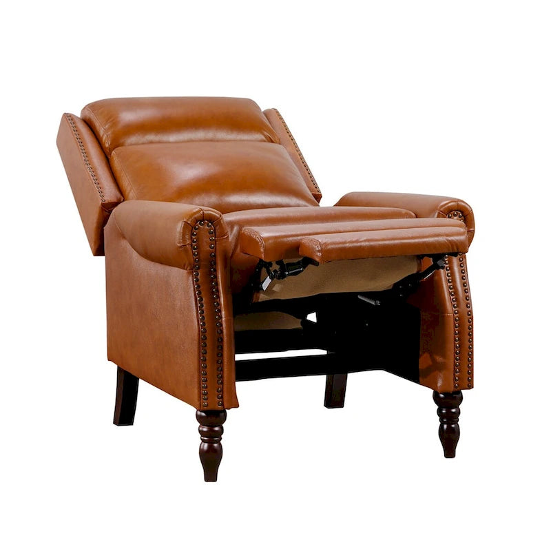Mid-Century Genuine Leather Push-Back Recliner Armchair Blue Red Brown Camel