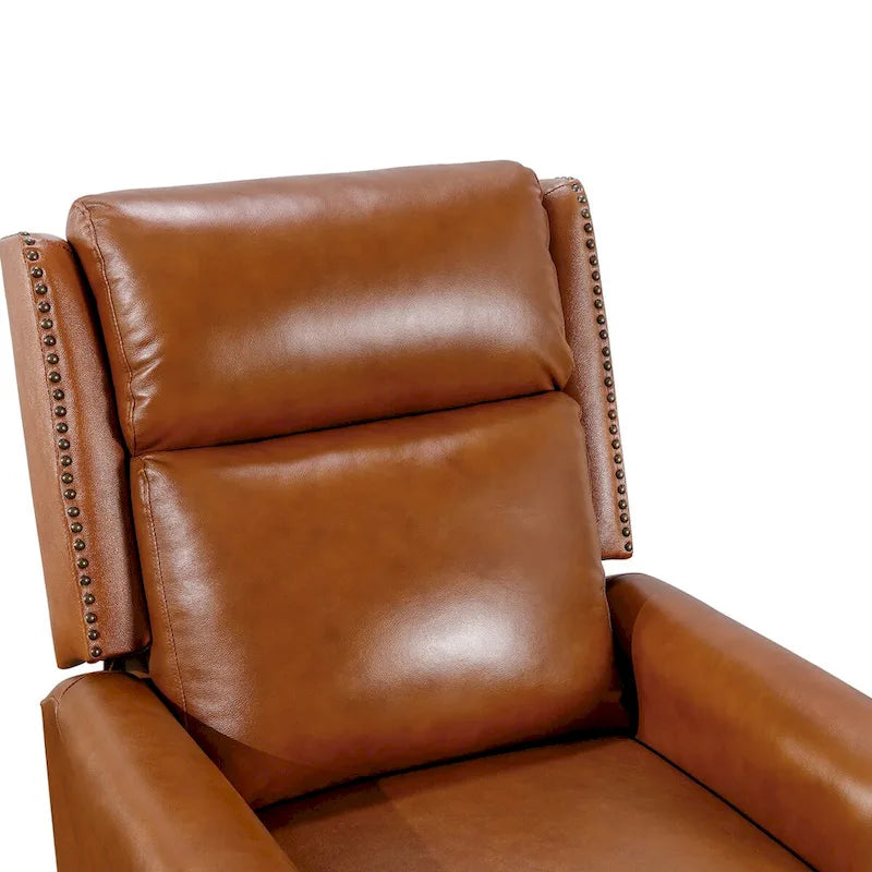 Mid-Century Genuine Leather Push-Back Recliner Armchair Blue Red Brown Camel