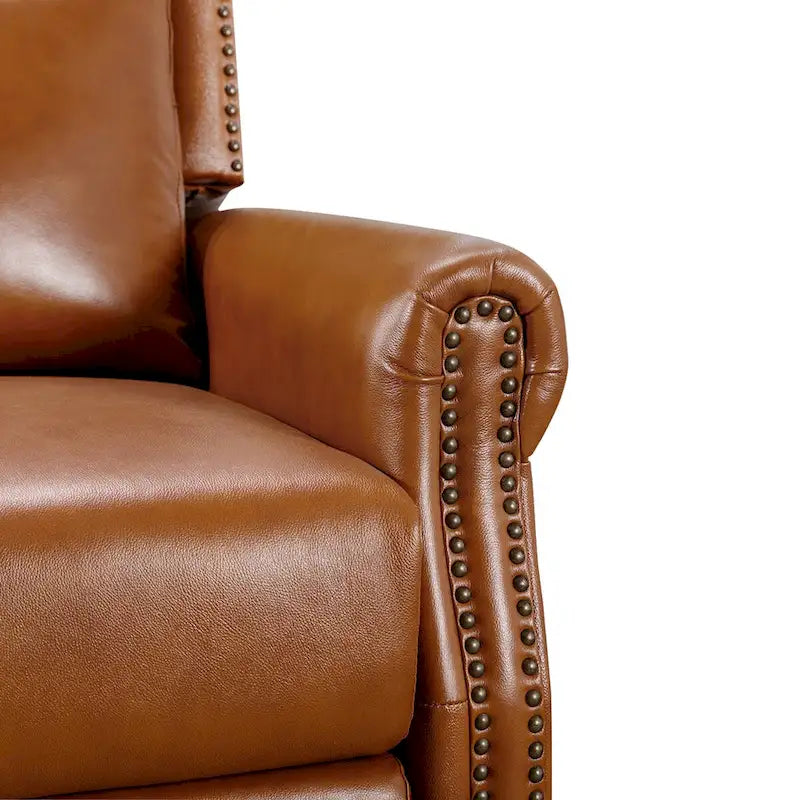 Mid-Century Genuine Leather Push-Back Recliner Armchair Blue Red Brown Camel
