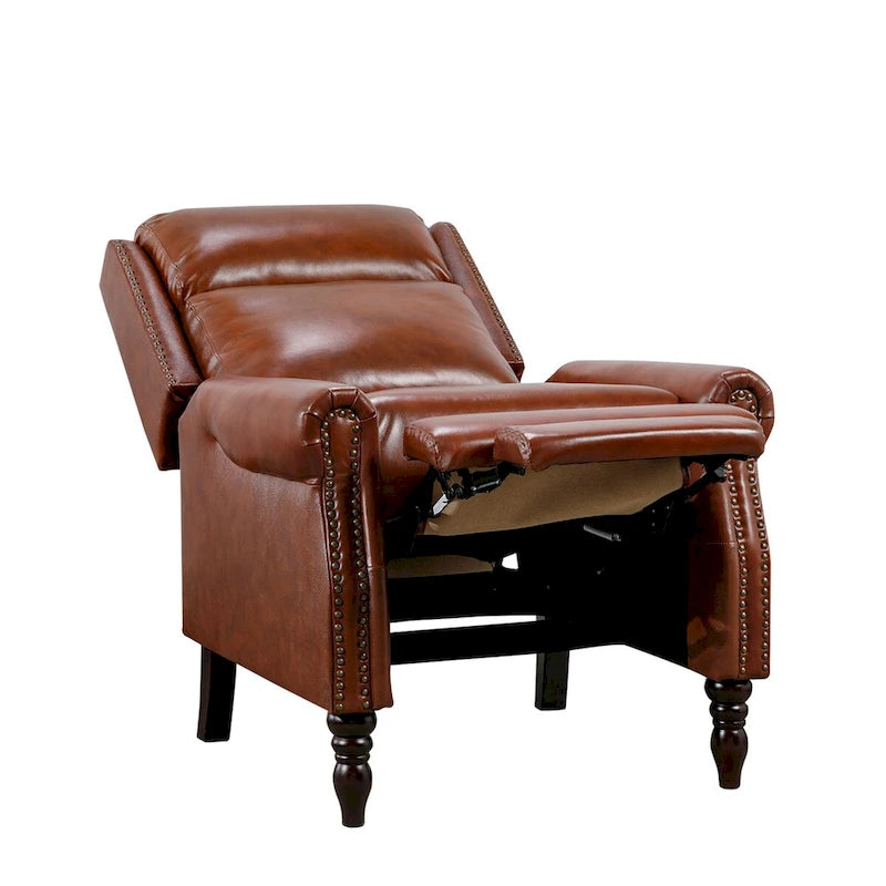 Mid-Century Genuine Leather Push-Back Recliner Armchair Blue Red Brown Camel