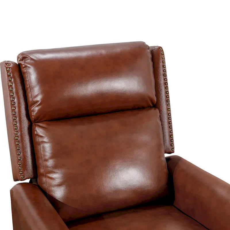 Mid-Century Genuine Leather Push-Back Recliner Armchair Blue Red Brown Camel