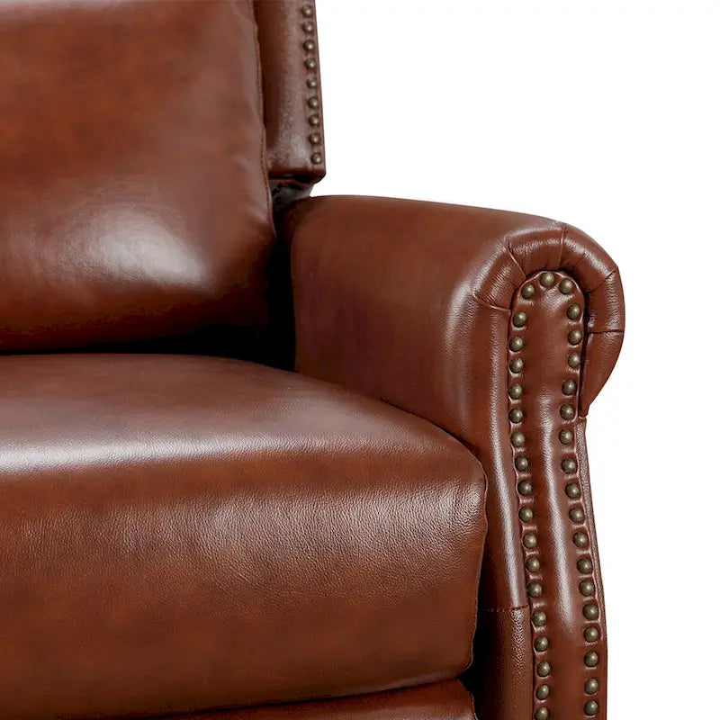 Mid-Century Genuine Leather Push-Back Recliner Armchair Blue Red Brown Camel