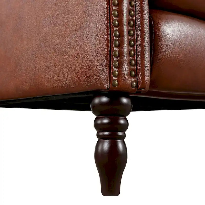 Mid-Century Genuine Leather Push-Back Recliner Armchair Blue Red Brown Camel
