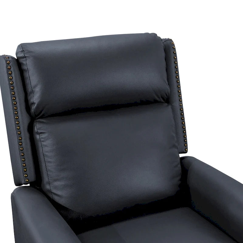 Mid-Century Genuine Leather Push-Back Recliner Armchair Blue Red Brown Camel