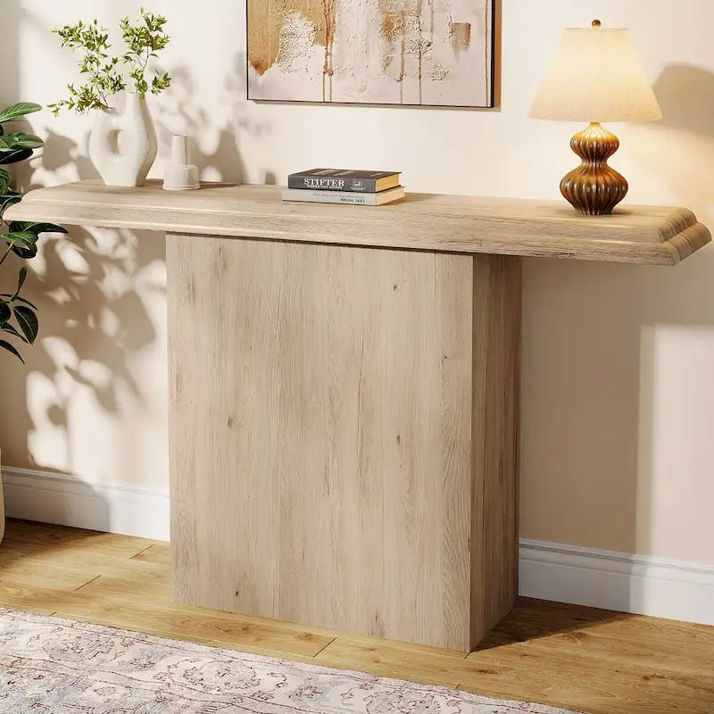 Natural Wood Grain Console Table with Curved Top Entryway Accent