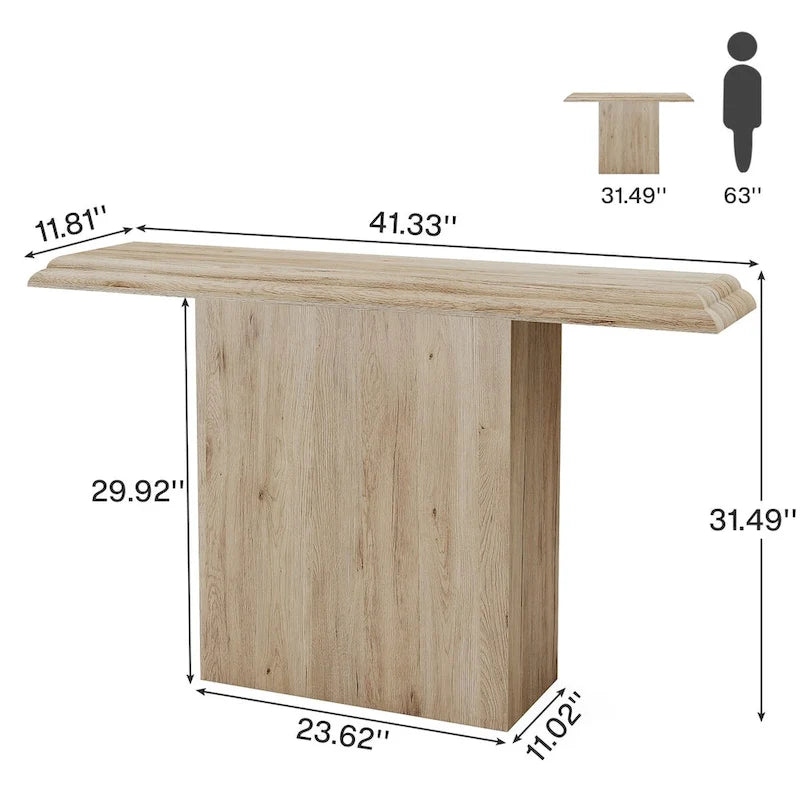 Natural Wood Grain Console Table with Curved Top Entryway Accent