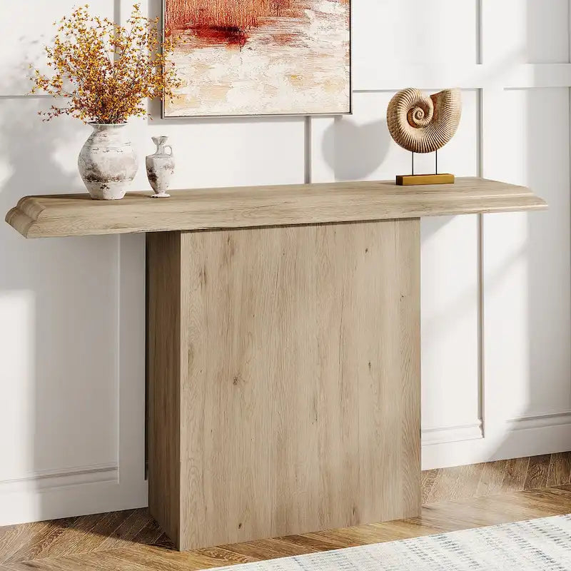 Natural Wood Grain Console Table with Curved Top Entryway Accent