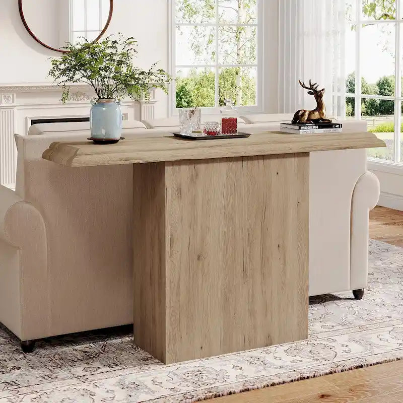 Natural Wood Grain Console Table with Curved Top Entryway Accent