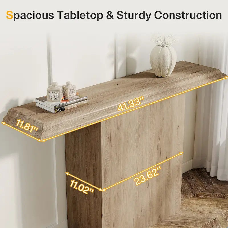 Natural Wood Grain Console Table with Curved Top Entryway Accent