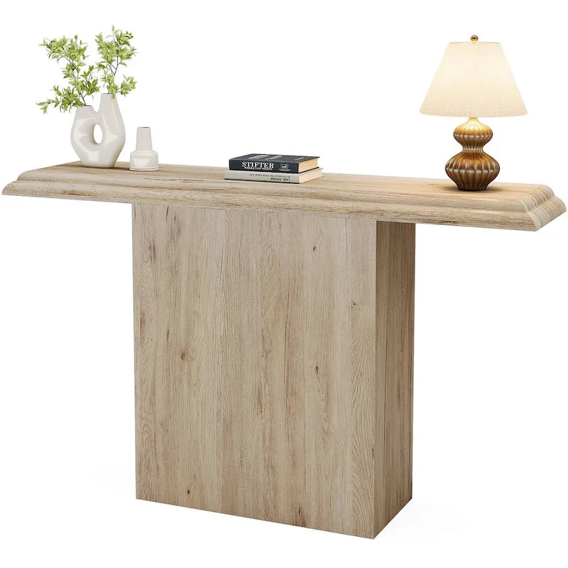 Natural Wood Grain Console Table with Curved Top Entryway Accent
