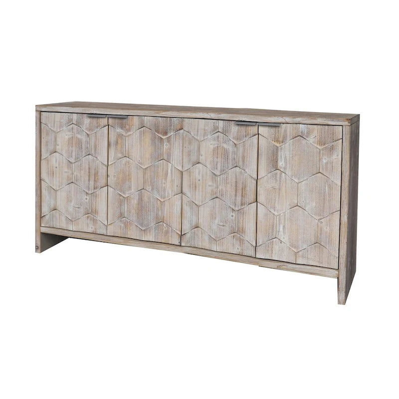 Chevron Hexagonal 4-Door Sideboard Cabinet with Adjustable Shelves, Antique White