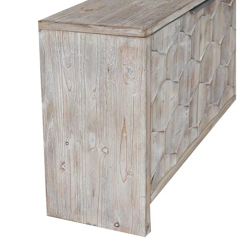 Chevron Hexagonal 4-Door Sideboard Cabinet with Adjustable Shelves, Antique White