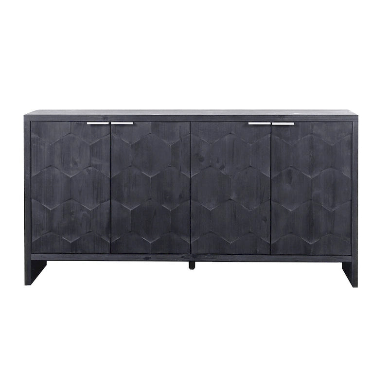Chevron Hexagonal 4-Door Sideboard Cabinet with Adjustable Shelves, Antique White