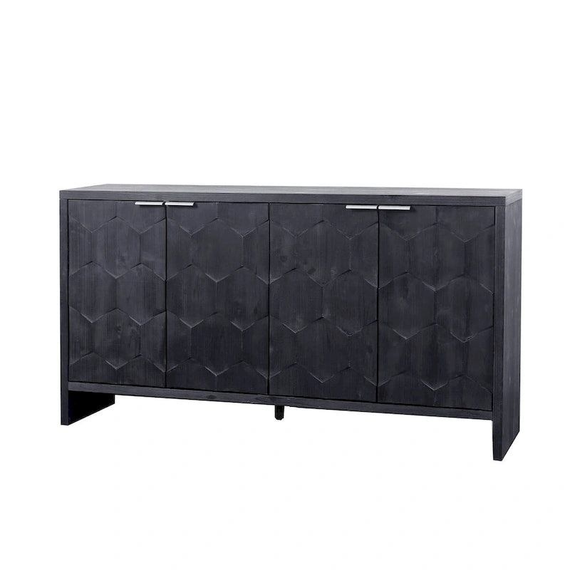 Chevron Hexagonal 4-Door Sideboard Cabinet with Adjustable Shelves, Antique White