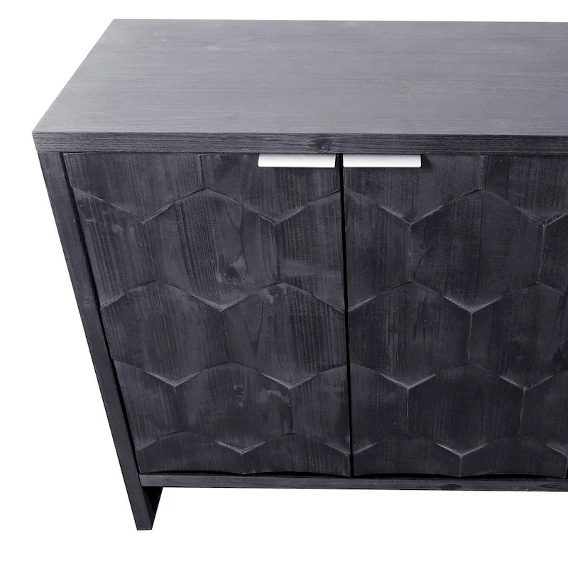 Chevron Hexagonal 4-Door Sideboard Cabinet with Adjustable Shelves, Antique White