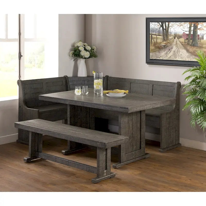 Gray Rustic Wood Dining Table with Rough-Sawn Detail