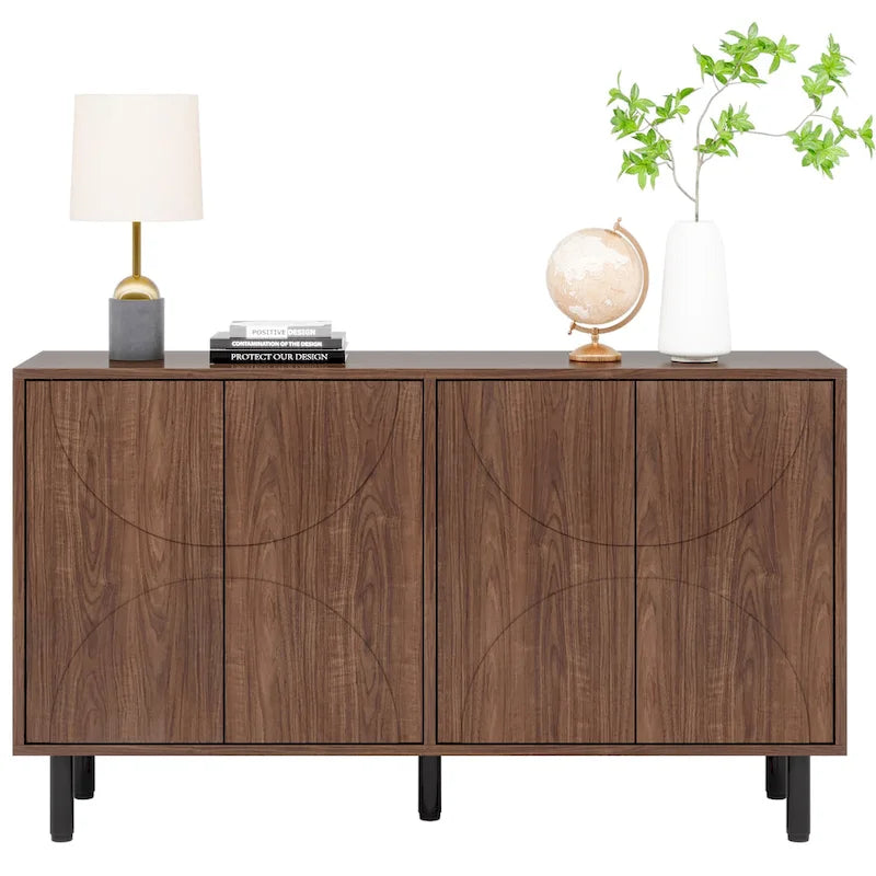 Brown Wood Grain Sideboard Buffet Cabinet 4 Doors Adjustable Shelves Storage