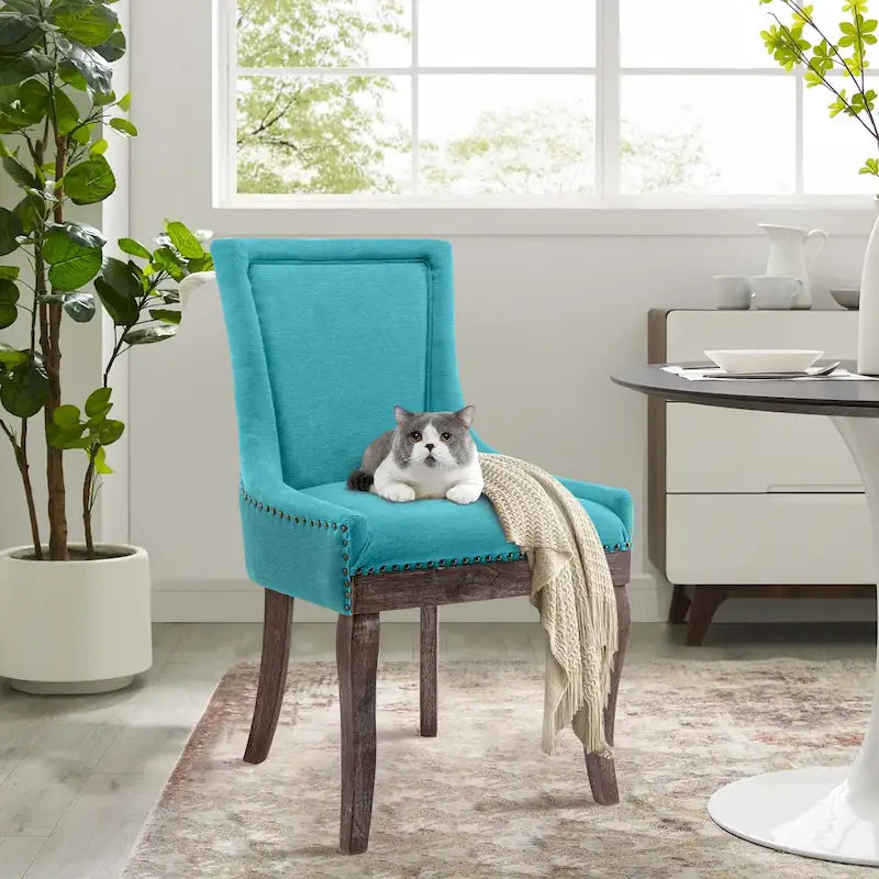 Tufted Wingback Upholstered Dining Chair Solid Wood Legs Fabric Cushion