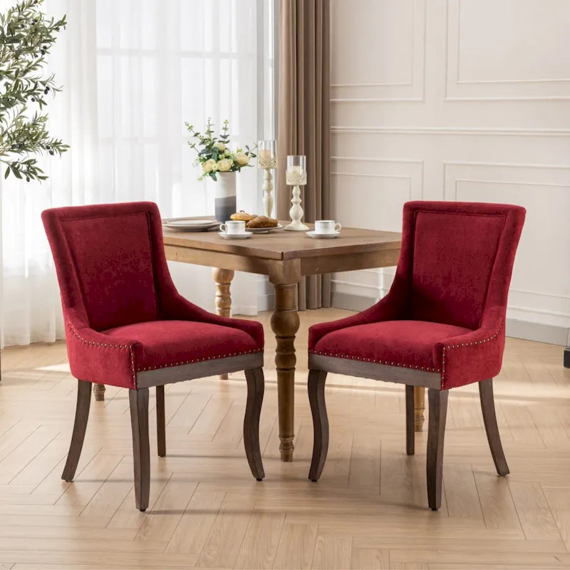 Tufted Wingback Upholstered Dining Chair Solid Wood Legs Fabric Cushion