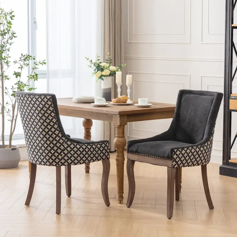 Tufted Wingback Upholstered Dining Chair Solid Wood Legs Fabric Cushion