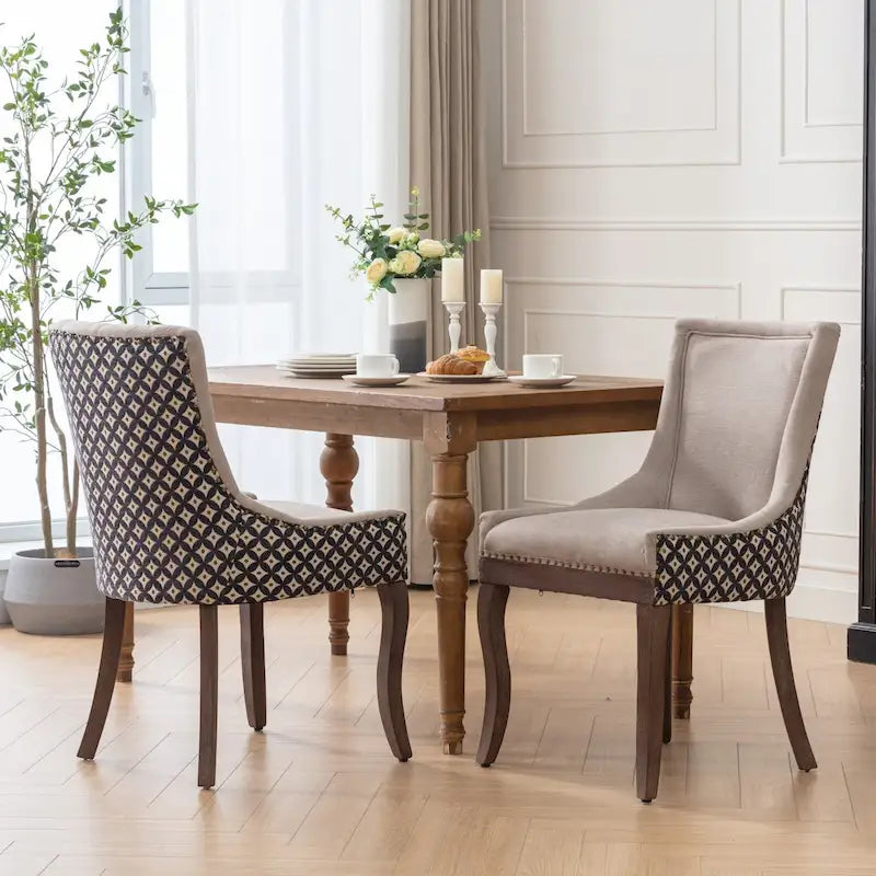 Tufted Wingback Upholstered Dining Chair Solid Wood Legs Fabric Cushion