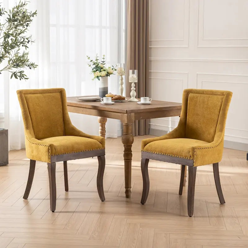 Tufted Wingback Upholstered Dining Chair Solid Wood Legs Fabric Cushion
