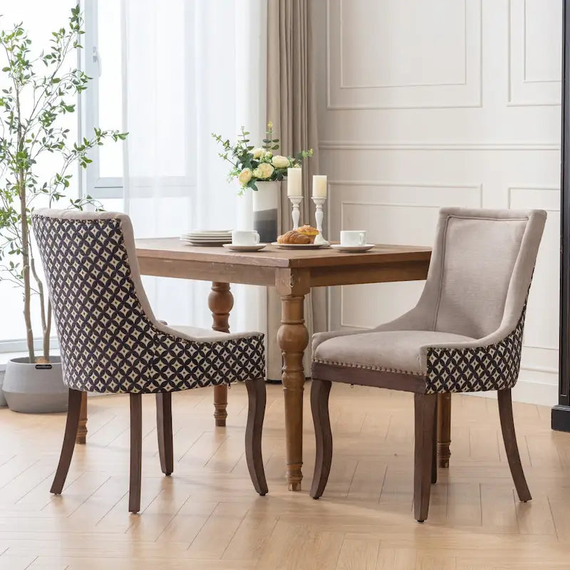 Tufted Wingback Upholstered Dining Chair Solid Wood Legs Fabric Cushion
