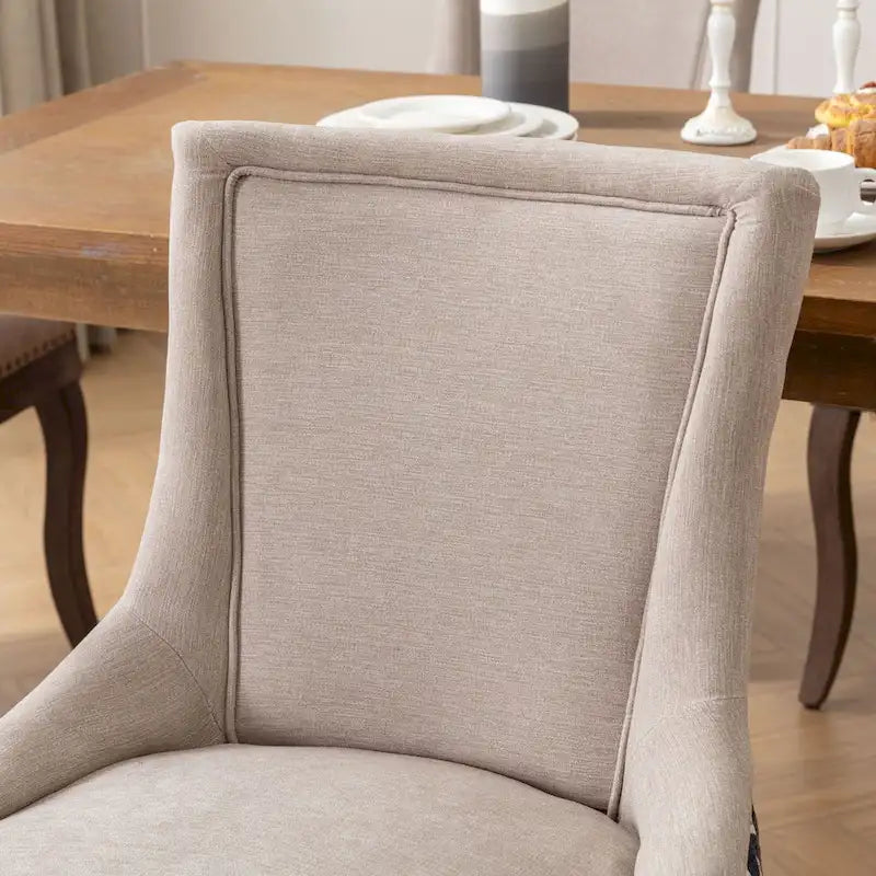 Tufted Wingback Upholstered Dining Chair Solid Wood Legs Fabric Cushion