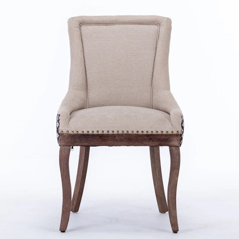 Tufted Wingback Upholstered Dining Chair Solid Wood Legs Fabric Cushion