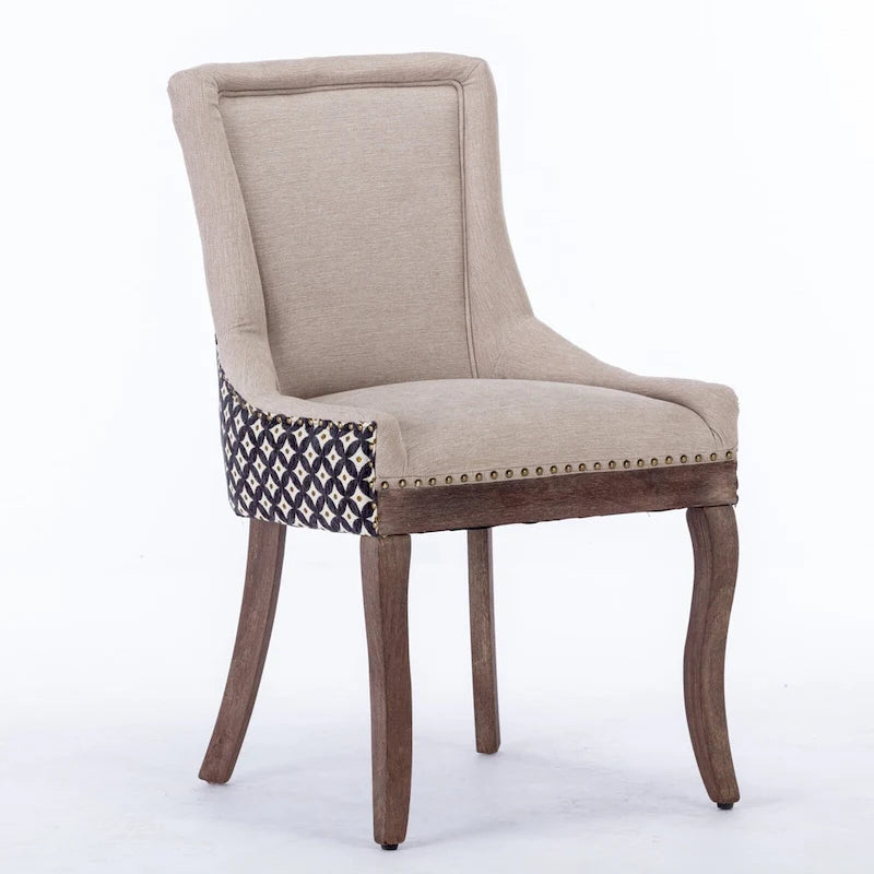 Tufted Wingback Upholstered Dining Chair Solid Wood Legs Fabric Cushion