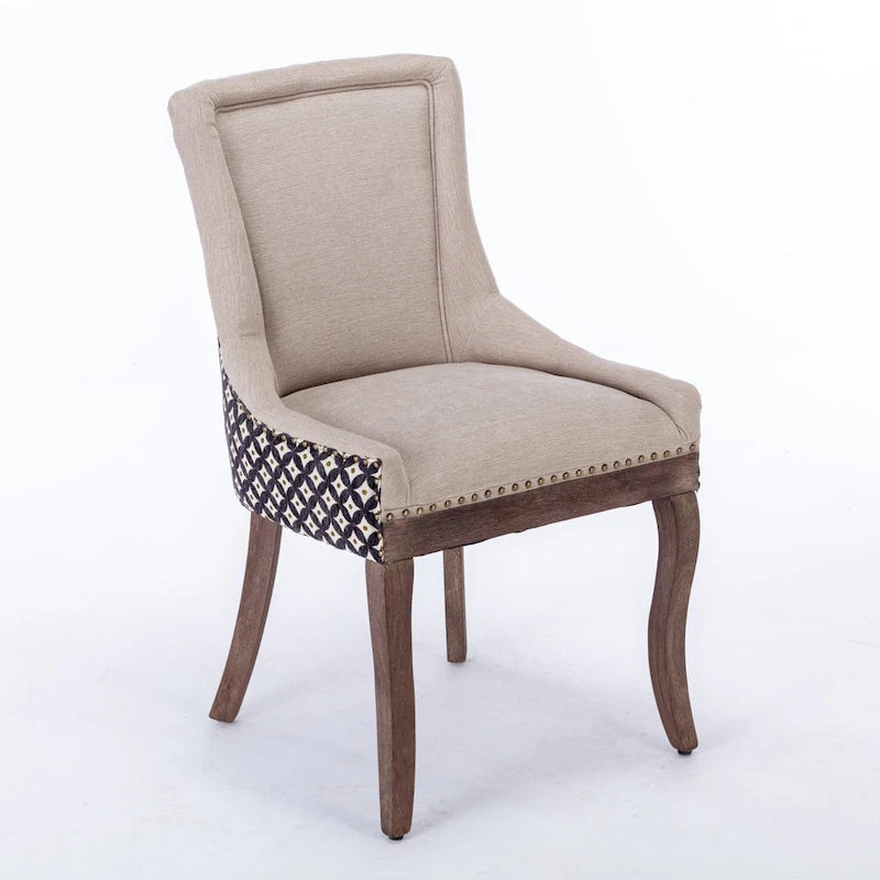 Tufted Wingback Upholstered Dining Chair Solid Wood Legs Fabric Cushion