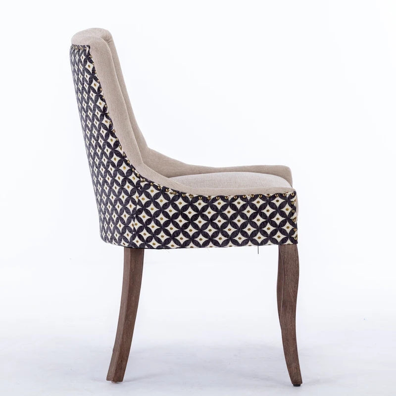 Tufted Wingback Upholstered Dining Chair Solid Wood Legs Fabric Cushion