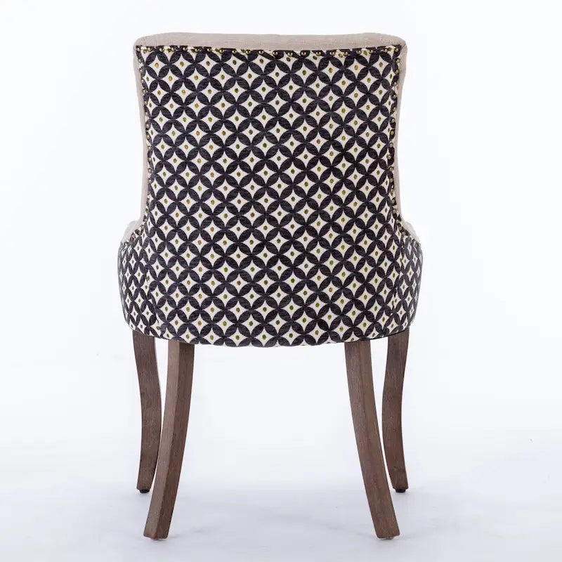 Tufted Wingback Upholstered Dining Chair Solid Wood Legs Fabric Cushion
