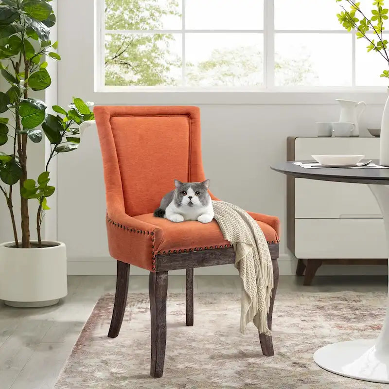 Tufted Wingback Upholstered Dining Chair Solid Wood Legs Fabric Cushion