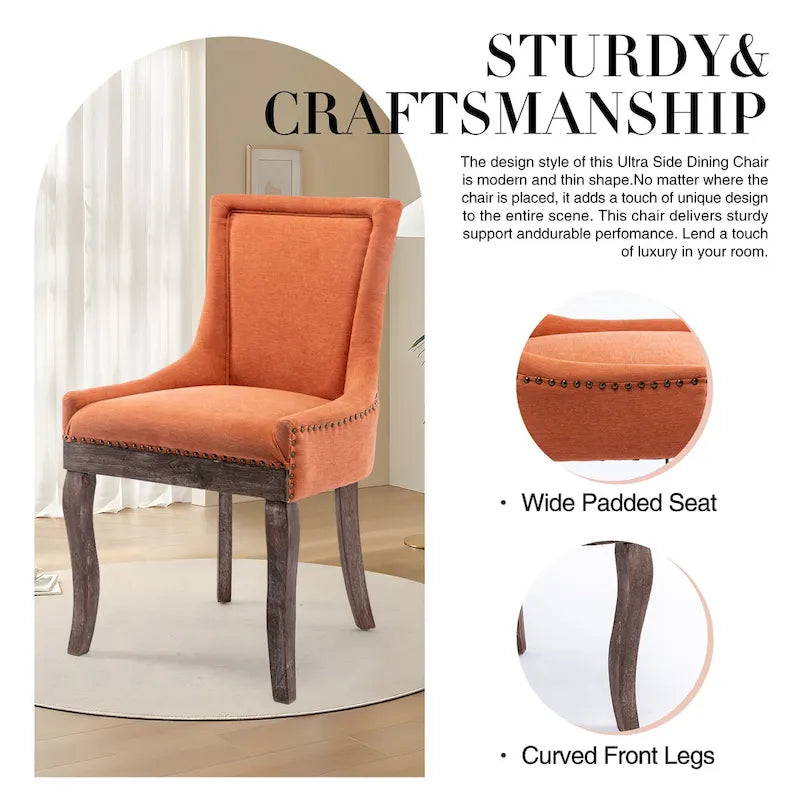 Tufted Wingback Upholstered Dining Chair Solid Wood Legs Fabric Cushion