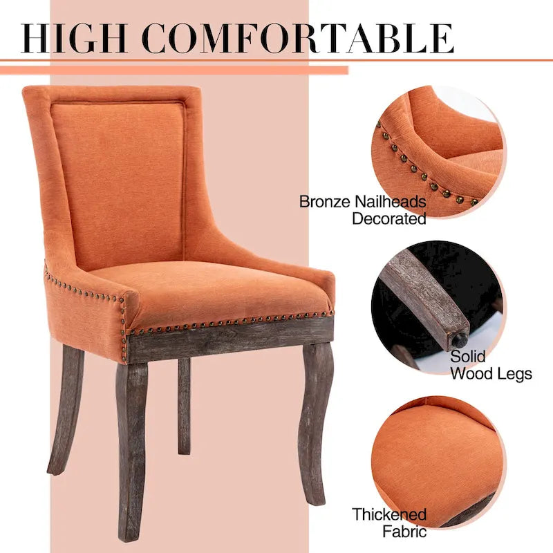 Tufted Wingback Upholstered Dining Chair Solid Wood Legs Fabric Cushion