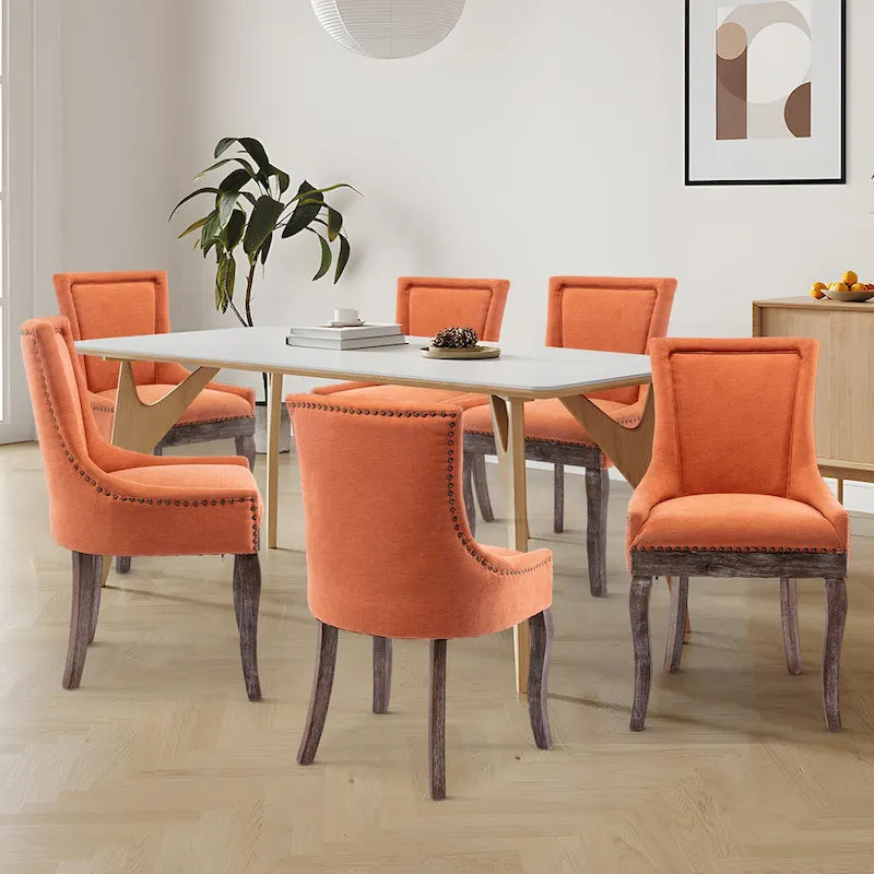 Tufted Wingback Upholstered Dining Chair Solid Wood Legs Fabric Cushion