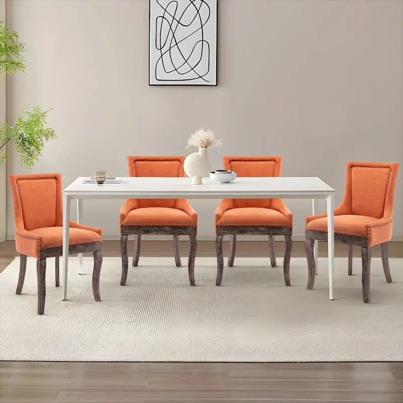 Tufted Wingback Upholstered Dining Chair Solid Wood Legs Fabric Cushion