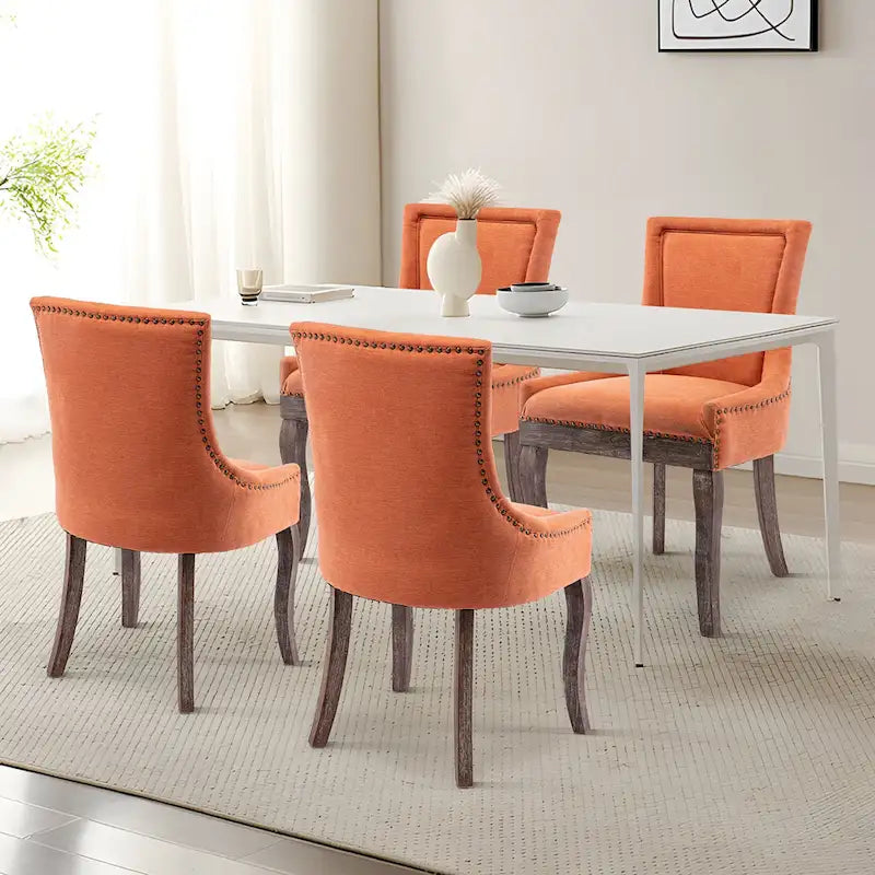 Tufted Wingback Upholstered Dining Chair Solid Wood Legs Fabric Cushion
