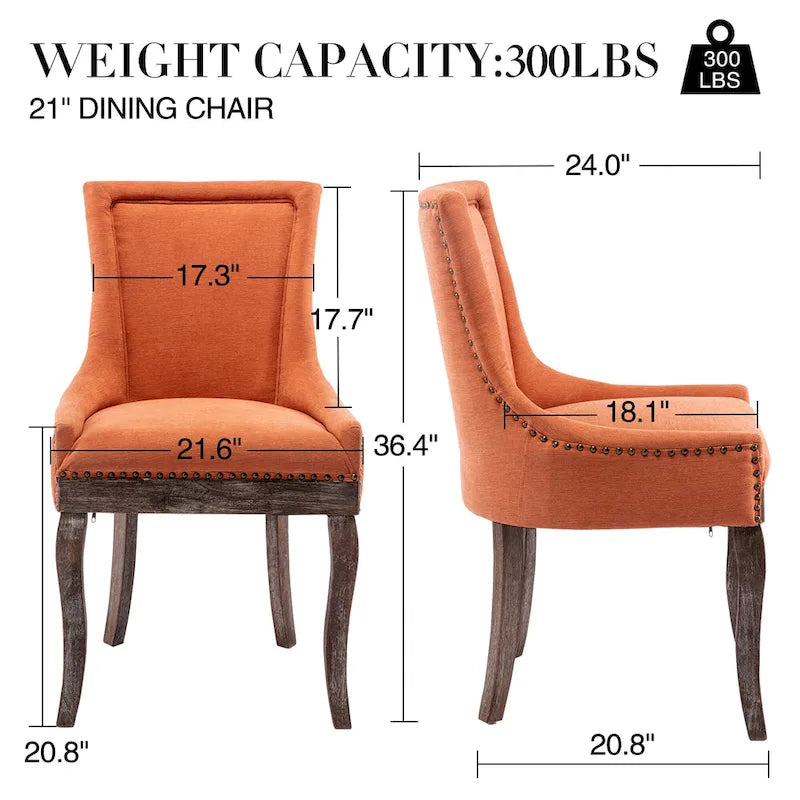 Tufted Wingback Upholstered Dining Chair Solid Wood Legs Fabric Cushion