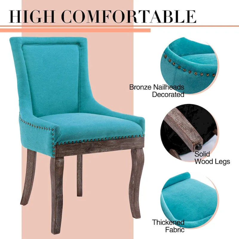 Tufted Wingback Upholstered Dining Chair Solid Wood Legs Fabric Cushion