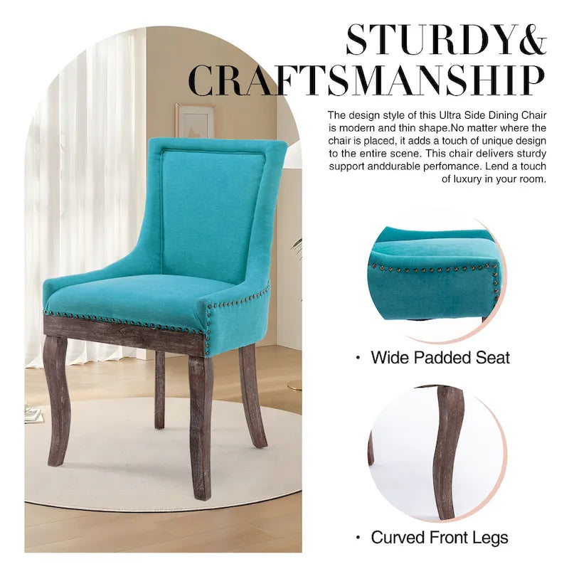 Tufted Wingback Upholstered Dining Chair Solid Wood Legs Fabric Cushion