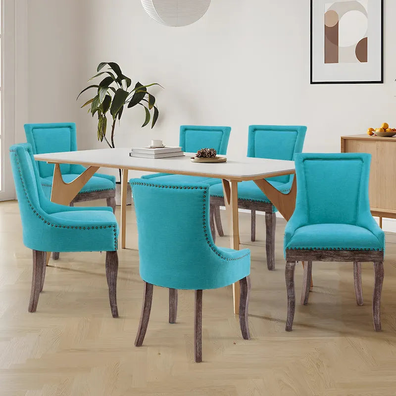 Tufted Wingback Upholstered Dining Chair Solid Wood Legs Fabric Cushion